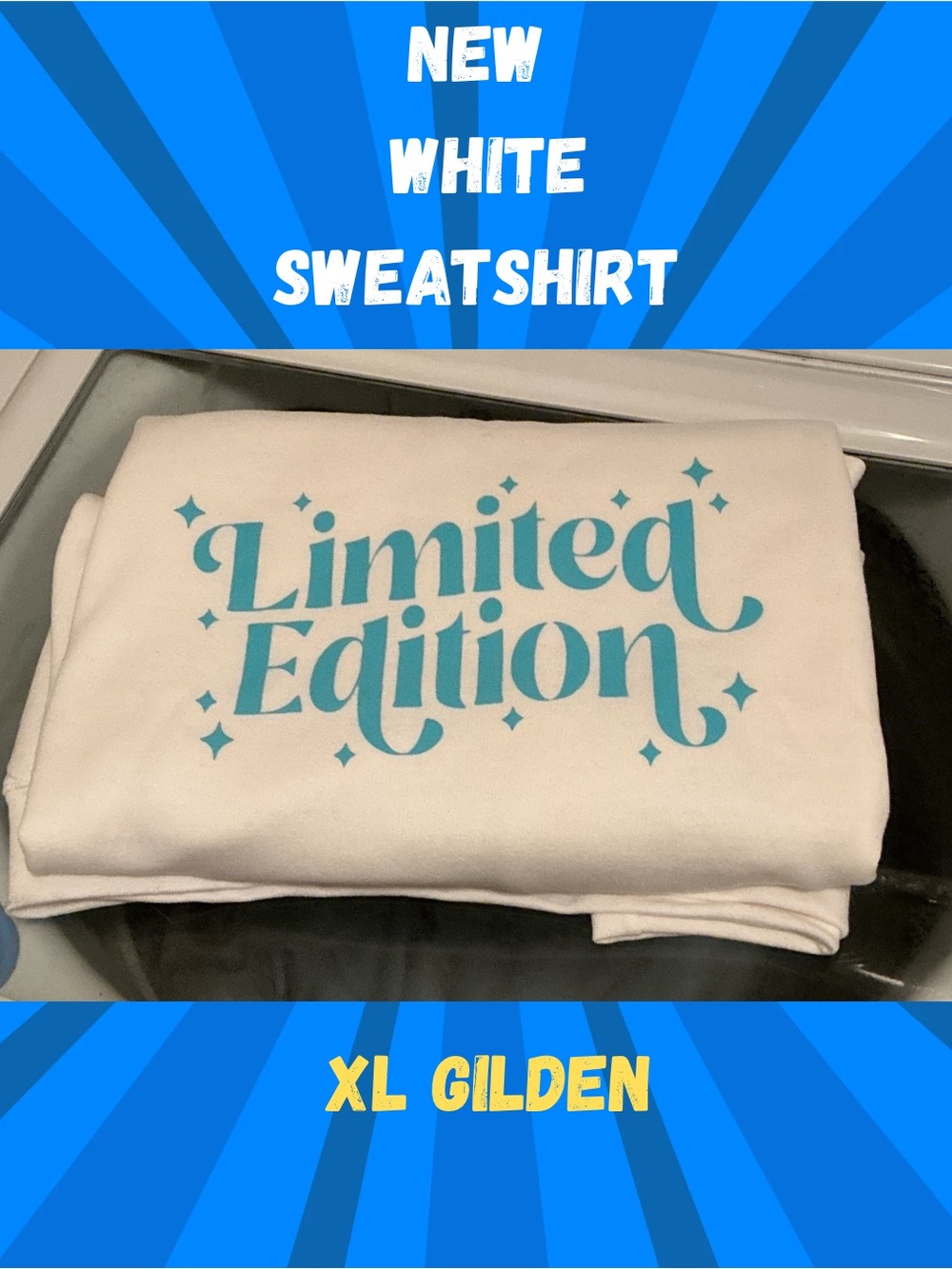 Gildan White Crewneck Sweatshirt with Teal 'Limited Edition' Graphic